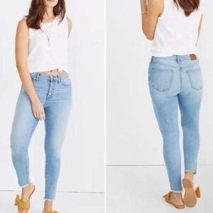 Madewell Jeans Womens 30 Light Wash 9" High Rise Skinny Crop Button Fly Raw Hem